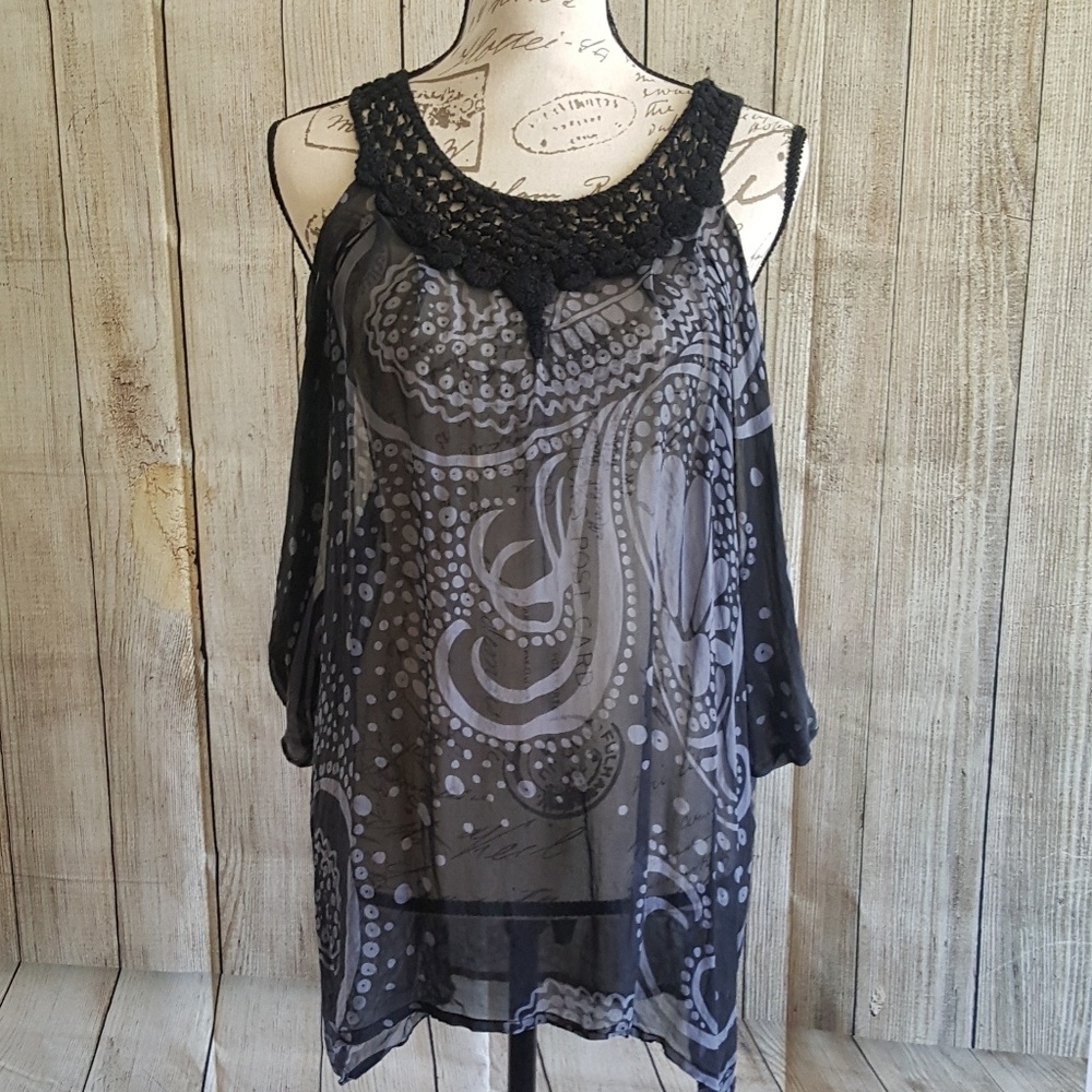 TRINITY sheer black and grey boho top